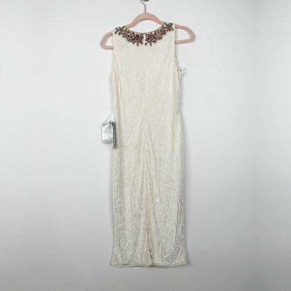 FLAWED - NWT Mac Duggal Fully Sequined Jeweled Dress Porcelain 6 #8463 - Picture 7 of 11